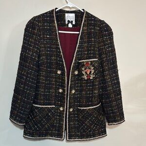 Edward Achour Paris Size 36 Black Tweed Jacket‎